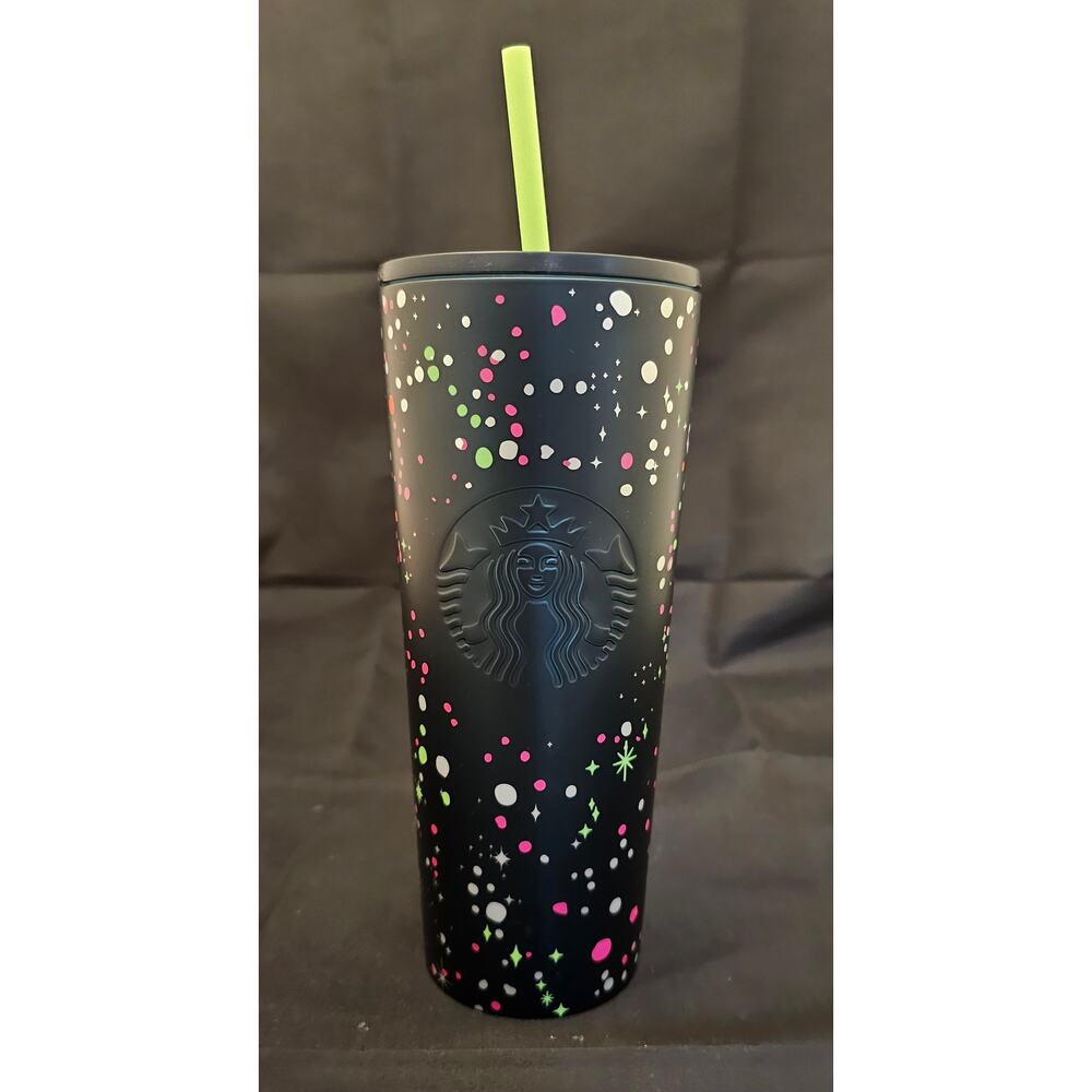 NWT Starbucks Black SS Tumbler with Neon Dots